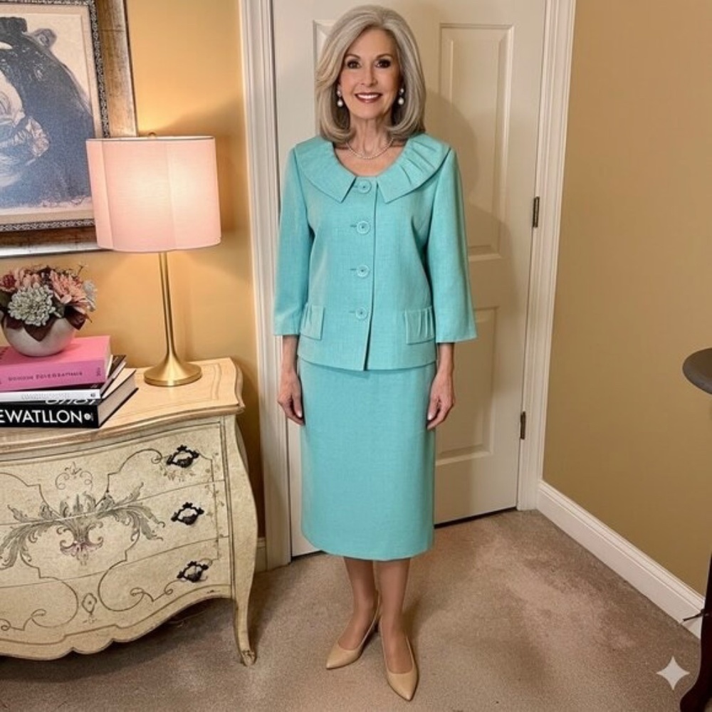 NWOT Ladies Le Suit 2 Piece Skirt Jacket Turquoise Suit Size 12